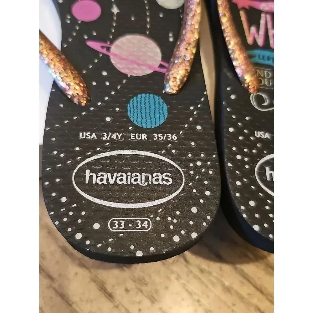 Havaianas Glitter Strap Flip Flops with Colorful Planet Print Size 1-1.5